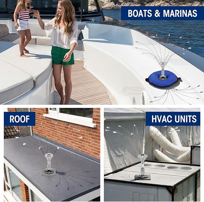 Buzzlett Stainless Steel Bird Deterrent with PVC Base for Outdoors, Boats, Docks and HVAC - Efficient Bird Repellent for Birds, Deters Seagulls and Other Birds from Landing- 4ft