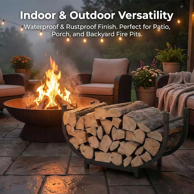 30 Inch Firewood Rack Outdoor Indoor, Heavy Duty U-Shape Alloy Steel Log Holder for Fireplace Decor, Rustproof Wood Storage with 300 LBS Capacity, Black