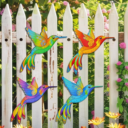 Metal Hummingbird Wall Decor,Outdoor Fence Birds Art Decoration,Hanging Decorations for Garden,Yard,Patio Balcony (4 Pack)