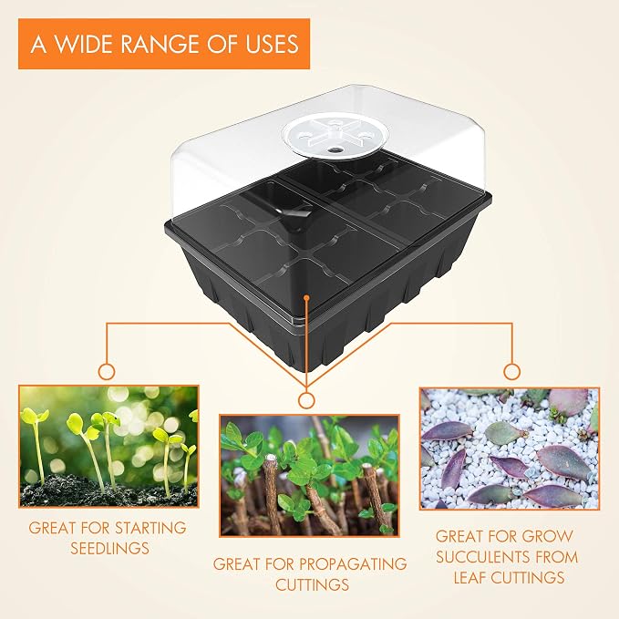 Gardzen 20 Pack Seed Starting Tray, Plant Germination Trays, Seed Starter Kit with Adjustable Humidity Vented Dome for Indoor&oOutdoor Use, Plant Growing Kit 6.6" x 4.5", Total 240-Cell, Black