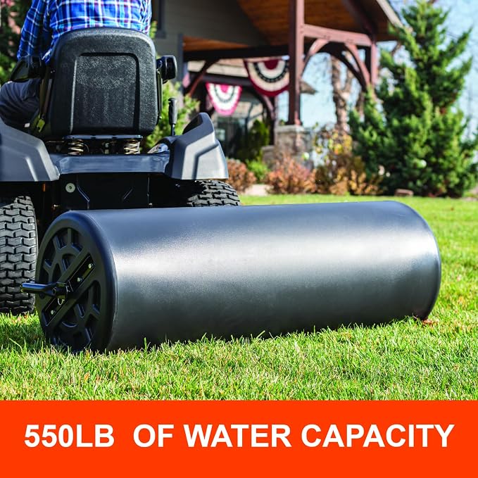 Agri-Fab 18 in x 48 in Tow Behind Poly Lawn Roller for Lawn and Garden Tractors, 550 lb Water Capacity, Made in USA