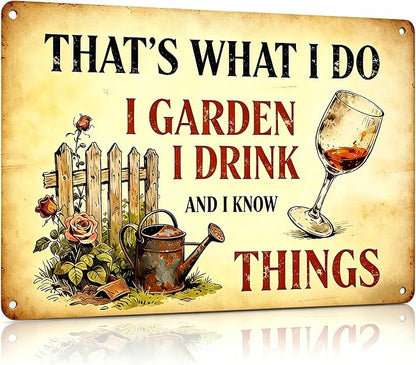 Funny Garden Metal Signs, Vintage Outdoor Wall Decor 12x8 Inch | I Garden I Drink, Weatherproof Aluminum Sign for Patio Yard Greenhouse, Gift For Gardeners