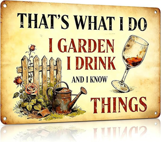 Funny Garden Metal Signs, Vintage Outdoor Wall Decor 12x8 Inch | I Garden I Drink, Weatherproof Aluminum Sign for Patio Yard Greenhouse, Gift For Gardeners