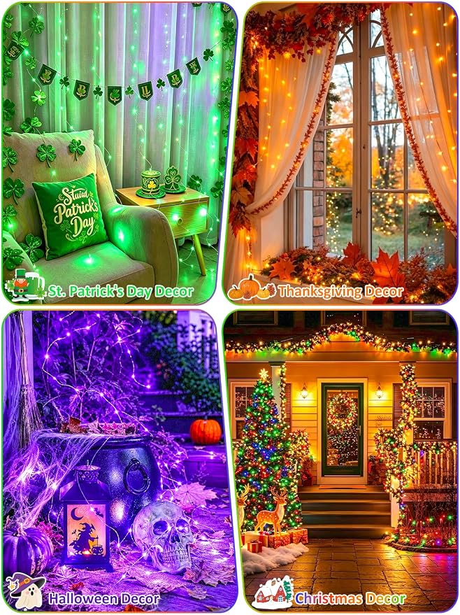 2 Pack Color Changing Fairy Lights Battery Operated, 40FT 120LED Christmas Lights with Remote & Timer, Waterproof Battery & USB RGB String Light for Indoor Outdoor Halloween Christmas Decorations