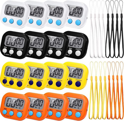 Flutesan 16 Pack Digital Classroom Timers with Lanyards - Color-Coded Countdown Timers for Teachers, Students, Kitchen Use, Back to School, Loud Alarm, Easy Operation(Black, White, Yellow, Orange)