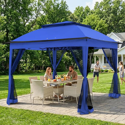 COOS BAY 11x11 Pop Up Gazebo with Mesh Netting, Instant Outdoor Canopy Tent, Water Resistant Shelter with UPF 50+ UV Protection, 121 Sq Ft Coverage, Blue