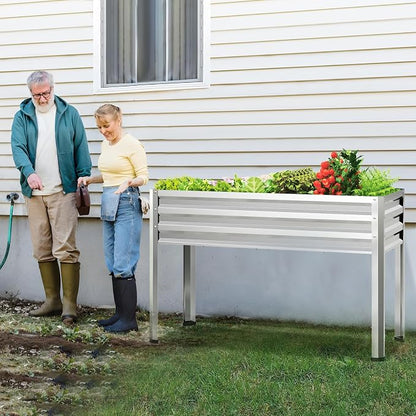 Galvanized Raised Garden Bed with Legs, 72×24×32in Large Metal Elevated Raised Planter Box with Drainage Holes for Backyard, Patio, Balcony, 700lb Capacity