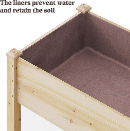 72x24x30.5in Raised Garden Bed Elevated Wood Planter Box with Shelf Garden Planter with Legs for Backyard, Patio, Balcony w/Divider Liner, 300lb Capacity -(Natural)