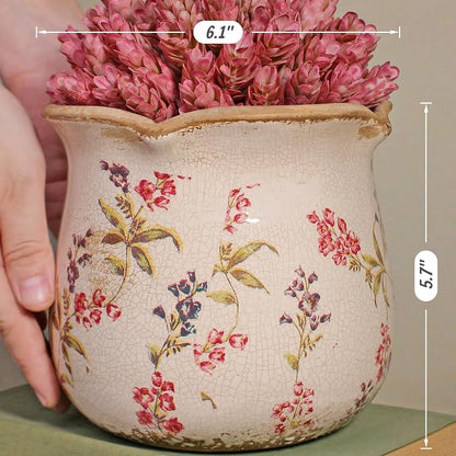 6.11" French Farmhouse Ceramic Flower Pot for Indoor & Outdoor Plants | Vintage Floral Ceramic Planter & Utensil Holder, Decor for Kitchen Counter & Garden, Ideal Housewarming Gift for Home Lovers