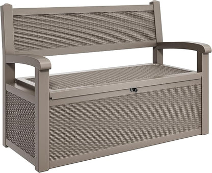 YITAHOME 80 Gallon Storage Bench Deck Box | Lockable Patio Bench, Waterproof Outdoor Pool Deck Storage for Patio Cushions, Garden Tools and Pool Supplies, Light Brown