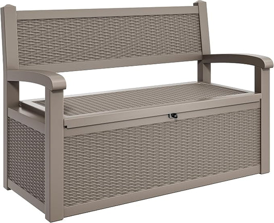 YITAHOME 80 Gallon Storage Bench Deck Box | Lockable Patio Bench, Waterproof Outdoor Pool Deck Storage for Patio Cushions, Garden Tools and Pool Supplies, Light Brown