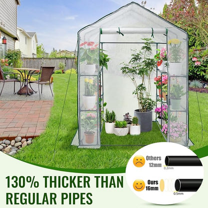 Greengro Greenhouse, 57 x 57 x 76'' Greenhouses for Outdoors, Portable Greenhouse Kit with Mesh Side Windows, PE Cover, 8 Shelves, Heavy Duty Walk in Green House for Backyard Garden Indoor Outside