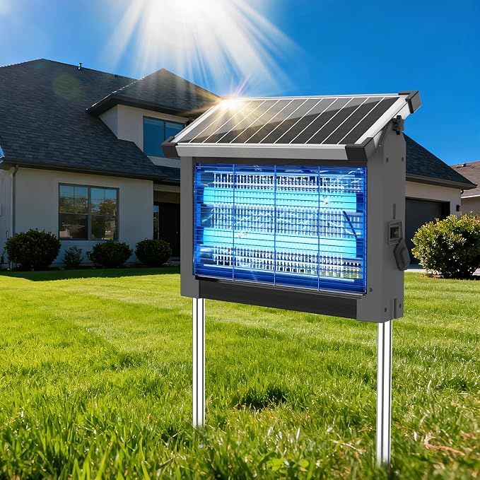 OnBeam Solar Bug Zapper Outdoor, 4500V Mosquito Zapper Fly Trap for Patio | 10W Solar Panel, IPX5 Waterproof, Auto Mode, Solar Powered, USB C Charging, Electric Rechargeable Mosquito Killer for Garden