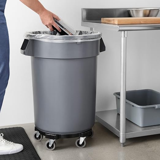 Amazon Basics Heavy-Duty Rolling Dolly to Fit 32, 44 & 55 Gallon Round Containers, for Offices, Restaurants, Commercial Environments, Twist On/Off, 18.25", Black, 2-Pack