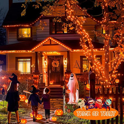JMEXSUSS 2 Pack Solar Halloween Lights, Total 151FT 400 LED, Orange | Halloween Lights Outdoor Waterproof, 8 Modes Solar String Lights for Outside Patio Tree Garden Yard Halloween Decorations