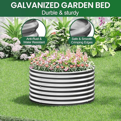 4 Pack Tall 2x2x1.5FT Round Corrugated Galvanized Steel Raised Garden Bed Outdoor, Metal Above Ground Garden Bed for Vegetables and Flowers, Raised Beds for Gardening
