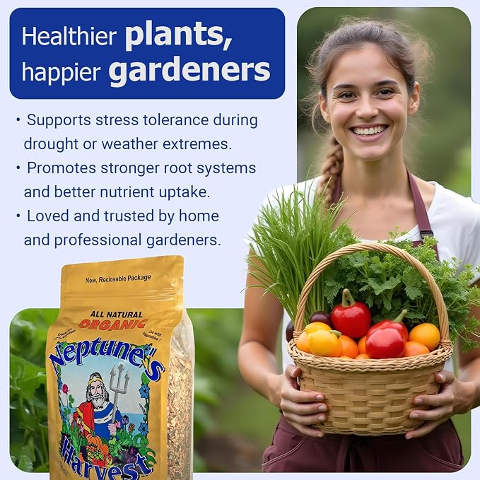 Neptune’s Harvest Organic Crab & Lobster Shell Multi-Purpose Plant Food (5-3-0) - 4 LB Resealable Bag - Rich in Nutrients Soil Fertilizer - Plant Food for Lawns, Gardens, and Vegetables