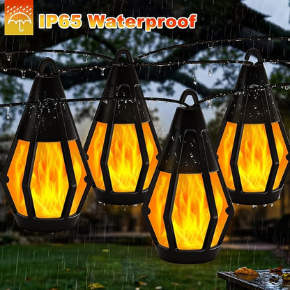 Vivideal Solar String Lights Outdoor Waterproof with 10 Flickering Flame Light Bulbs, 31ft Solar Outdoor String Lights for Outside Tree Patio Garden Porch Party Decorations, Warm White