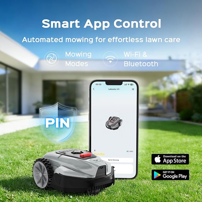 V3 Robot Lawn Mower with Visual Navigation, Smart APP Control, Quiet Operation, Adjustable Mowing Height, Boundary Strip No-Go Zones, Reliable Robotic Lawn Mower for 1600 Sq.Ft Yards