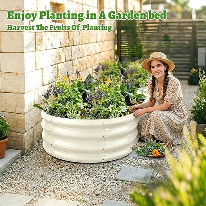 TBMLC Oval Galvanized Planter Box, Metal Raised Garden Bed - 0.8MM Thick- Ideal for Outdoor Gardening and Planting of Vegetables Flowers Fruits Succulent Plants and Others (White, 6X3X1 FT)