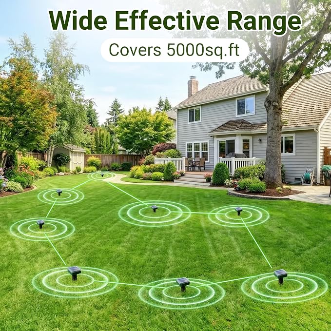 Solar Powered Mole Repeller Gopher Deterrent Outdoor Groundhog Repellent Ultrasonic Snake Armadillo Repeller Waterproof Effective for Yard Lawn Garden (8, Dark Green)