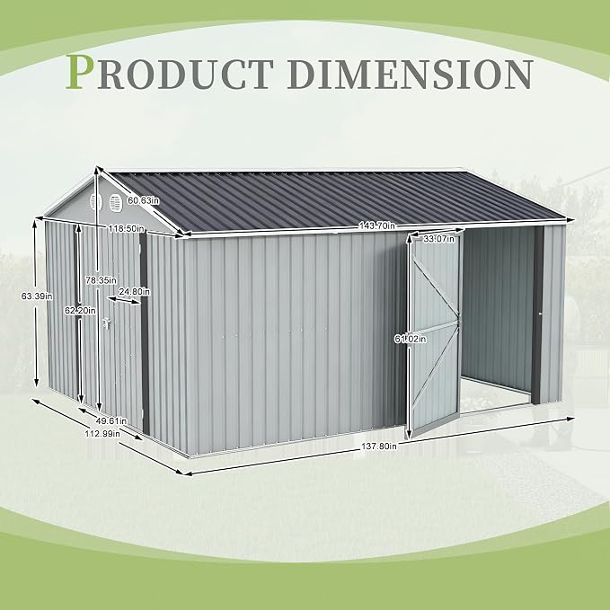 YOPTO 12X10 FT Metal Outdoor Storage Shed W/Flower Pot Stand,White | 3 Lockable Doors,Air Vent,Sloped Roof,Reinforced Structure,Waterproof Outdoor Shed for Garden,Patio,Backyard,Lawn