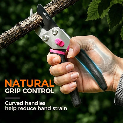 VOTREK® Pruning Shears, 8.5” Professional Garden Pruner with Jam-Proof Spring & Ever-Sharp SK5 Blade, Ergonomic Bypass Clippers for Rose, Tree, Heavy Duty Bonsai Scissor for Weak Hand