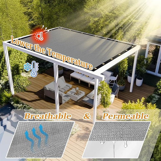 Shade&Beyond Customized Size 14' X 23' Shade Cloth with Grommets, 90% UV Protection UV Protection Mesh Tarp Sun Screens for Patio GN01, Light Gray