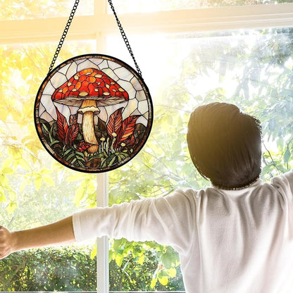 DASTOLL Stained Glass Window Hanging, Big Red Mushroom Suncatcher for Doors Home Sun Catchers Decoration and Christmas, Mother's Day Birthday Gifts for Women, Men, and Mom 9.8 in