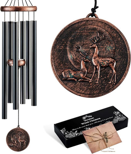 Wind Chimes for Outside, Vintage Deer Deep Tone Wind Chime Outdoor Clearance, Patio Porch Balcony Decoration, Garden Hanging Decor for Women Mom Grandma (32" Deer)