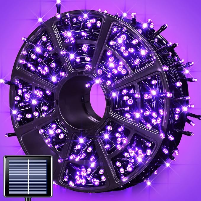 JMEXSUSS 600 LED Solar Halloween Lights, 206.7ft Solar String Lights Purple | Halloween Lights Outdoor Waterproof, 8 Modes Purple Christmas Lights for Outside Yard Patio Tree Garden Xmas Halloween Decor
