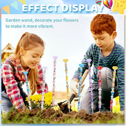 AIPRIDY DIY Crystal Beaded Fairy Wand Garden Stakes Kit, Colorful Decorative Wands with Assembly Guide, 12 or 10 Inch Threaded Rods,Outdoor Garden Decoration Set (208, Six Color)
