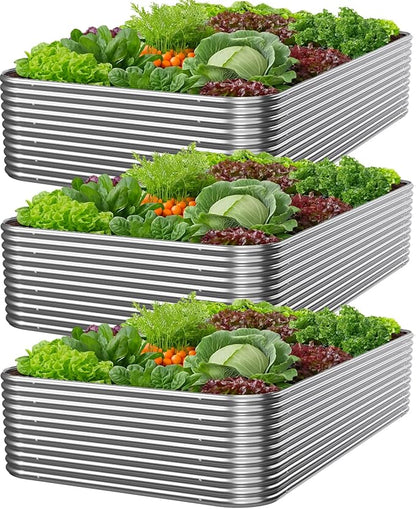 3 Pack Tall Galvanized Raised Garden Bed Outdoor, Metal Garden Bed for Vegetables, Above Ground Garden Box for Flower, Steel Raised Beds for Gardening - 4x2x1.5ft