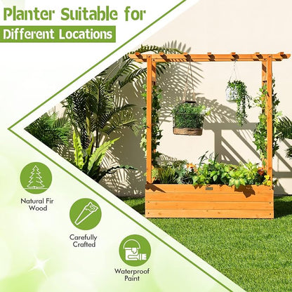 ORALNER Raised Garden Bed with Trellis, Wooden Planter Box with Climbing Frame, Outdoor Elevated Garden Box for Vegetables, Herbs, Flowers, Fruits (Small)