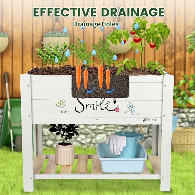 Raised Garden Bed for Kids - 30”L*18”W*24”H Elevated Wooden Planter Box Stand, Backyard, Patio, Balcony w/Bed Liner, 180lb Capacity (Green)