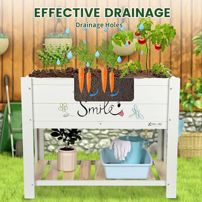 Raised Garden Bed for Kids - 30”L*18”W*24”H Elevated Wooden Planter Box Stand, Backyard, Patio, Balcony w/Bed Liner, 180lb Capacity (Green)