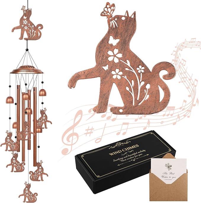 YHmall Wind Chimes for Outside, 35" Cat Gifts for Women Mom Wife Metal Memorial Windchimes Outdoors Patio Porch Yard Lawn Garden Decor