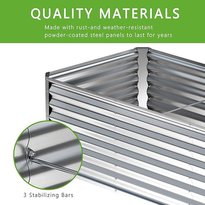 2PCS 4x2x1FT Galvanized Raised Garden Bed,Planter Raised Beds-Metal Garden Box,Large Plant for Outdoor Planting, Vegetables Bed，Flower,herb-Silver
