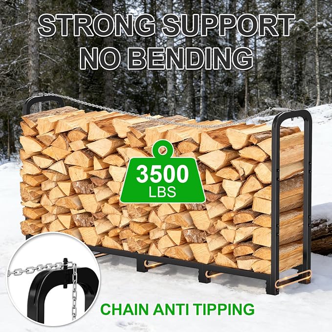 GARDENWORK 8FT Firewood Rack Outdoor with Cover,Heavy Duty Fire wood Log Holder,Wood Storage Racks with 600D Oxford Cover for Indoor and Outdoor with Firewood Bag