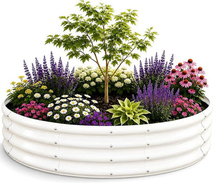 5FT Round Raised Garden Bed, Heavy Duty Galvanized Metal Planter Box for Vegetables, Flowers & Herbs, Rust-Resistant Outdoor Gardening Bed with Modern White Finish & Easy DIY Assembly