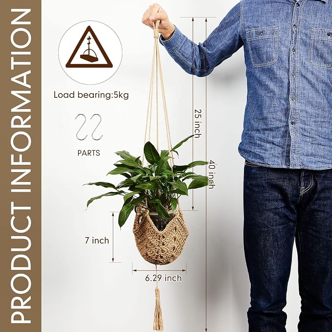 Shappy 1 Pack Boho Macrame Plant Hanger, Large Hanging Planter Plant Holder Pot Hanger Hanging Basket Wall Planters, Plants Lover Gift for Indoor Garden (Classic,Brown)