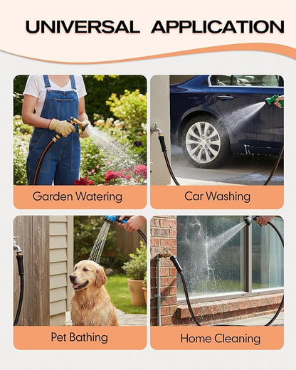 Heavy Duty Garden Hose 10 FT x 5/8" | Non-Expandable Hybrid Rubber Water Hose, Flexible & Leakproof All-Weather Yard Hose with Solid Fittings, Black/Orange