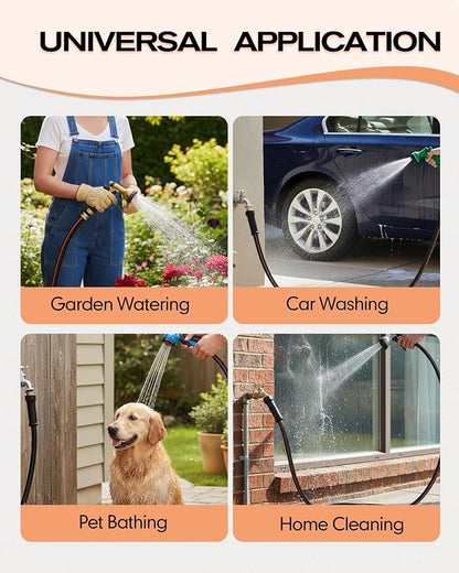 50 FT Heavy Duty Garden Hose 5/8 Inch - Non-Expandable Hybrid Rubber Water Hose, Flexible All-Weather Leakproof Yard Hose with Solid Fittings for Lawn, Car Washing & Patio Cleaning (Black/Orange)