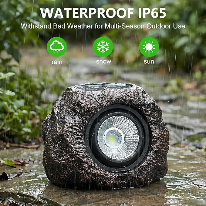 Candieslife Solar Rock Lights Outdoor Garden Waterproof - Super Bright LED Solar Spotlights, Solar Powered Landscape Path Decorative Garden Stone Lights for Pathway, Walkway, Yard, Patio (4 Pack)