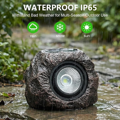 Solar Rock Lights Outdoor, IP65 Waterproof LED Solar Spotlights, Realistic Stone Garden Lights with Adjustable Angle & Auto On/Off, Solar Landscape Pathway Lights for Yard, Walkway, Patio (2 Pack)
