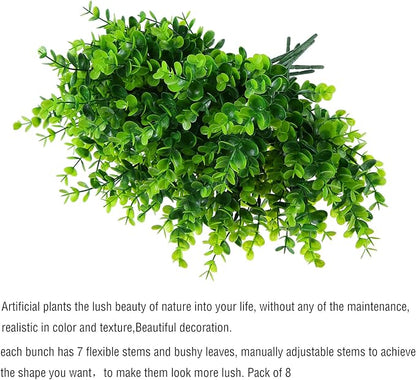 XLFAQXM Artificial Plants Flowers Grass Shrubs 8 Pack No Fade Faux Plastic Flowers Outdoor for Farmhouse Garden Porch Patio Indoor Wedding Decoration Greenery Fake Plants uv Resistant (1#Green)