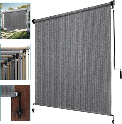 KANAGAWA Custom Size Light Grey Outdoor Roller Shade Exterior Patio Cordless Roll Up Shade for Pergola, Deck Porch Gazebo, Backyard