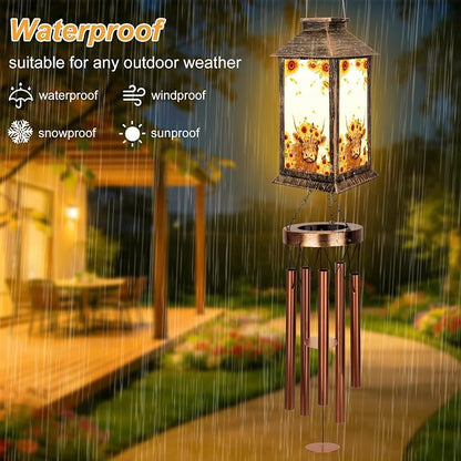 YHmall Highland Cow Wind Chimes for Outside, 37" Windchimes Outdoor Memorial Gifts for Women Mom Grandma, Hanging Solar Lantern Wind Chimes for Patio Garden Outdoor Decor