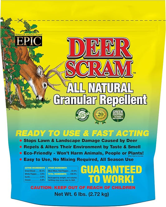 Epic REPELLENTS Deer Scram All Natural Granular Repellent - All-Natural, Animal, People and Pet Safe Granule (6 lb Bag)