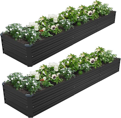 2PCS 12x2x1ft Galvanized Raised Garden Bed Kit,Gardening Planter Box | Outdoor Elevated Metal Planter Box For Vegetables, Flowers, Herbs, Anti-Rust Galvanized Steel, Open Drainage, Sturdy (Black)